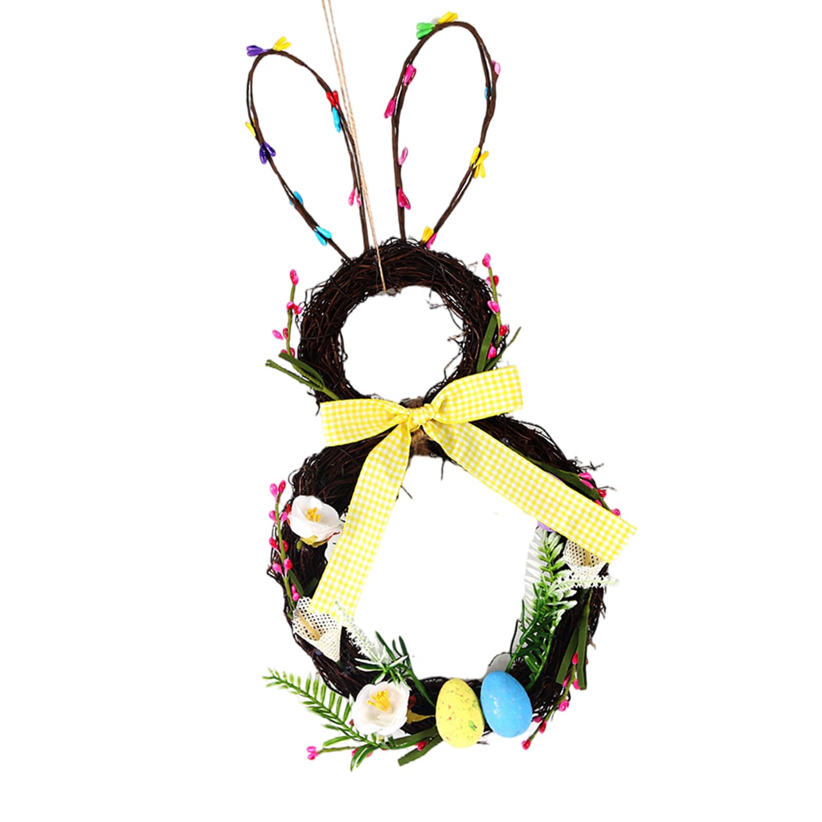 Easters Bunnies Spring Wreath Blossom Rabbits Garlands with Bowknot Decors Artificial Florals Wreaths Front Door Decors Door Hanging Decoration