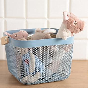 Kixre Metal Wire Mesh Steel Storage Organizer Basket Bin with Wood Handle Multi-functional Hanging Basket Solutions for Kitchen Bathroom Garden Home Decor