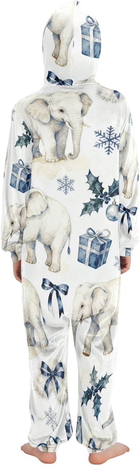Cute Elephant Dark Blue ChristmasSleepwear Holiday PajamasCute Soft Hooded Xmas Holiday Costumesfor Christmas Home