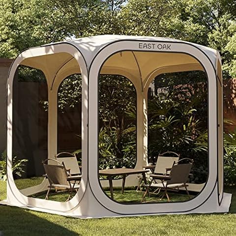 EAST OAK Screen House Tent Pop-Up, Portable Screen Room Canopy Instant Screen Tent 10 x 10 FT with Carry Bag for Patio, Backyard, Deck & Outdoor Activities, Beige Cover