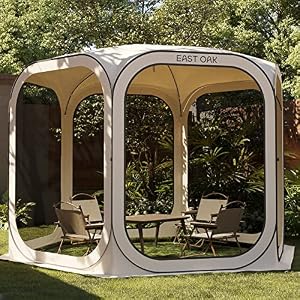 East Oak Pop up Screen Tent with Mosquito Netting, Portable Screen House Canopy Shelter, 10 x 10 FT Instant Screen Gazebo & UPF 50+ UV Protection for Patio, Backyard, Deck & Outdoor Activities, Beige
