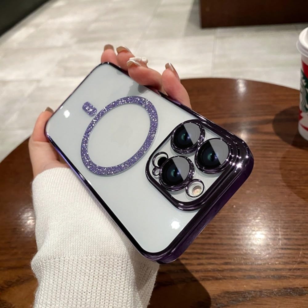 Coque PC Placage de Luxe Paillettes Transparentes iPhone 14 Pro Max Violet