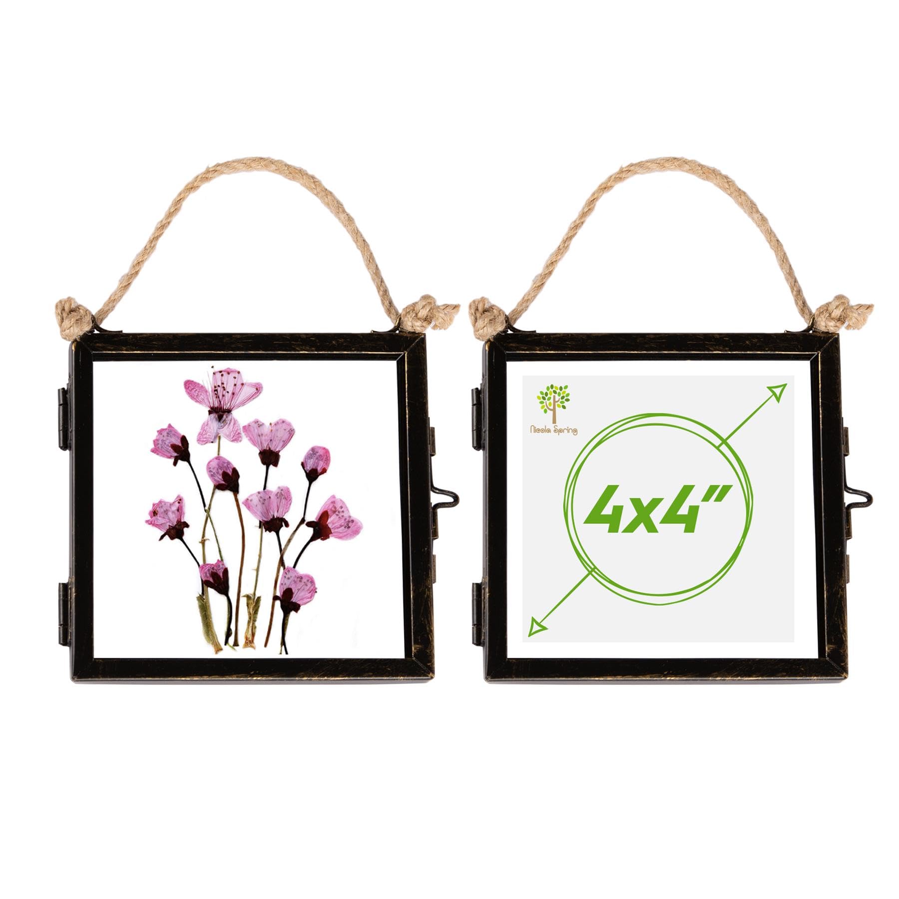 Nicola Spring Black Hanging Metal Photo Frames 4X4 Inch (11 X 11Cm) - Set Of 2 Vintage Glass Picture Frames With Rope For Wall Display - Rustic Industrial Home Décor For Photos & Keepsakes