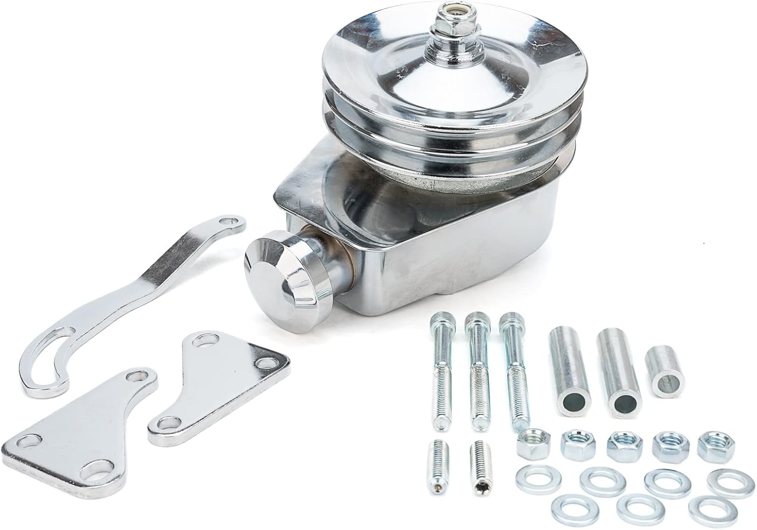 Chrome Power Steering Pump And Keyway Pulley Bracket Kit 3913C Compatible With GM Chevy Chevrolet 1966-1984 Replacement for 4312C 9609x - Chrome Saginaw Power Steering Pump
