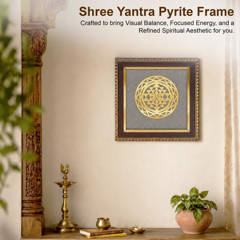 Image of Lakshmi Kuber Ganesh Yantra Frame for Wealth, Success & Obstacle Removal, Gold Spiritual Vastu Decor