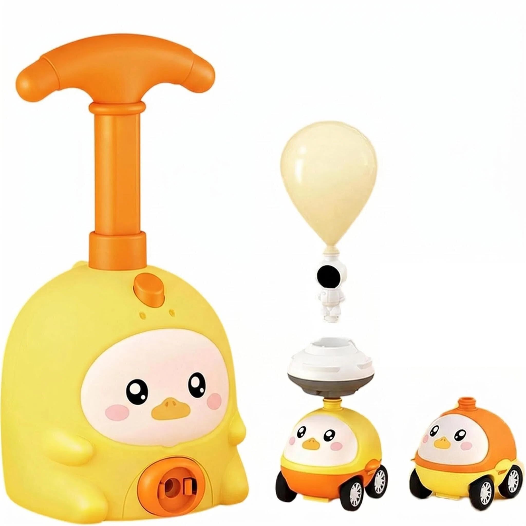 PORUPAEL Animal Air Powered Balloon Car Toy, Balloon Launcher Toy Pump Set with 2 Cars, Kids Air Powered Balloon Vehicle, STEM Educational Toy for Boys Girls (Yellow)