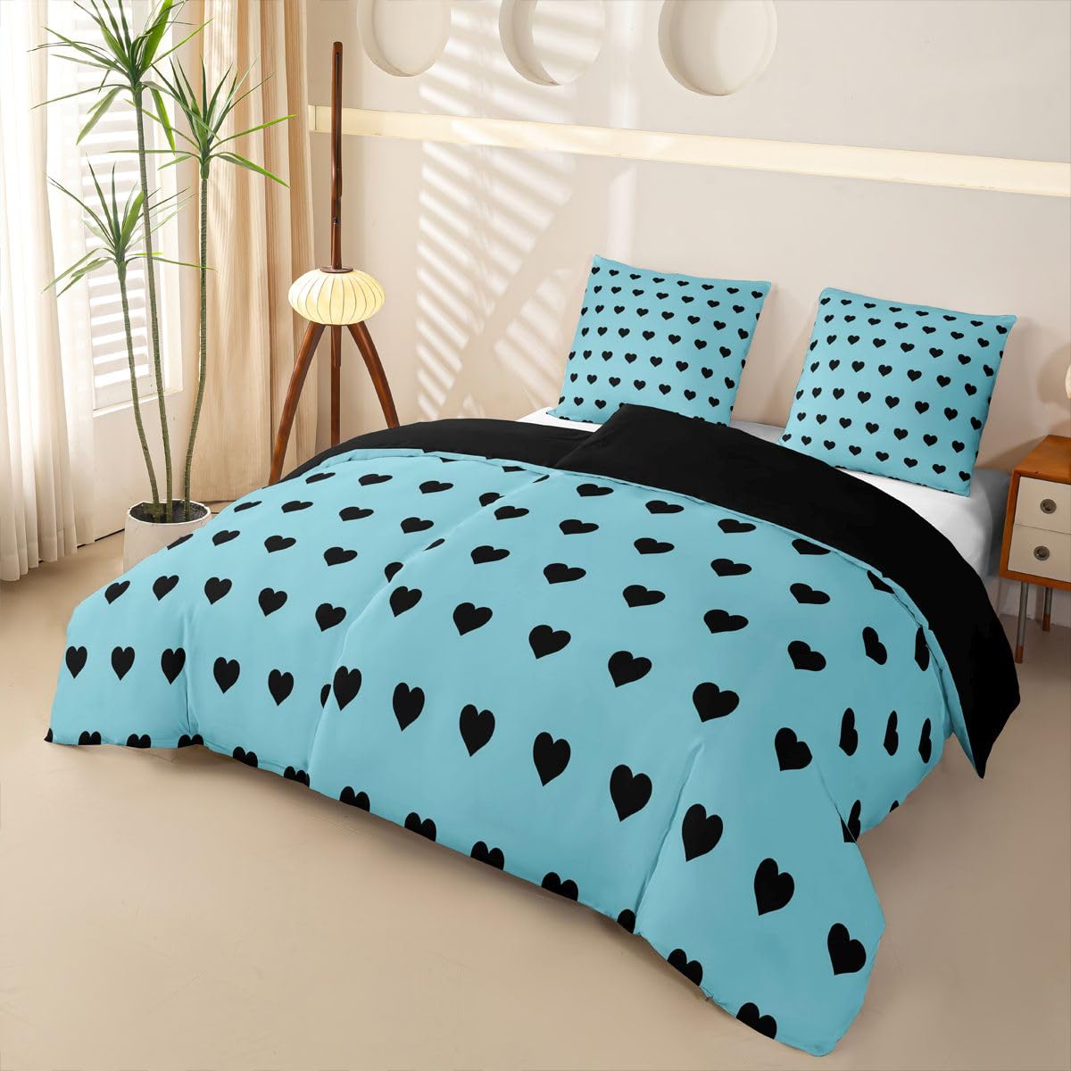 Homewish Liebesherzen Cyan Microfaser 135x200 Bettwäsche 4teilig