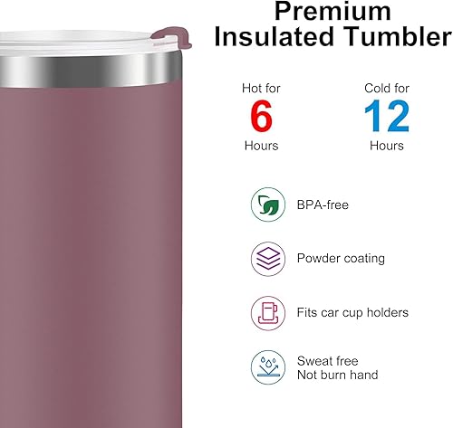 Miniatura 2 de Vaso de 20 onzas con asa, tapas y pajilla, taza de café aislada de acero inoxidable, mantiene las bebidas frías hasta 12 horas, cabe en el