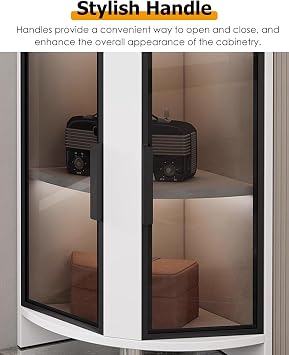 Display Cabinet,Glass Display Cabinets Corner Bookshelf Display Case Free Standing with Lights, Curio Figurines Organizers Rack for Bedroom Office, 120cm Height Glass Display Case(White+gold