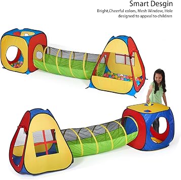 UTEX 3 in 1 Pop Up Play Tent with Tunnel, Indoor/Outdoor Playhouse | Baby Ball Pit, Tunnel Toys for Toddlers 1-3, Soft Neutral Style, Tear-resistant Fabric, 1 Year Old Boy Gifts