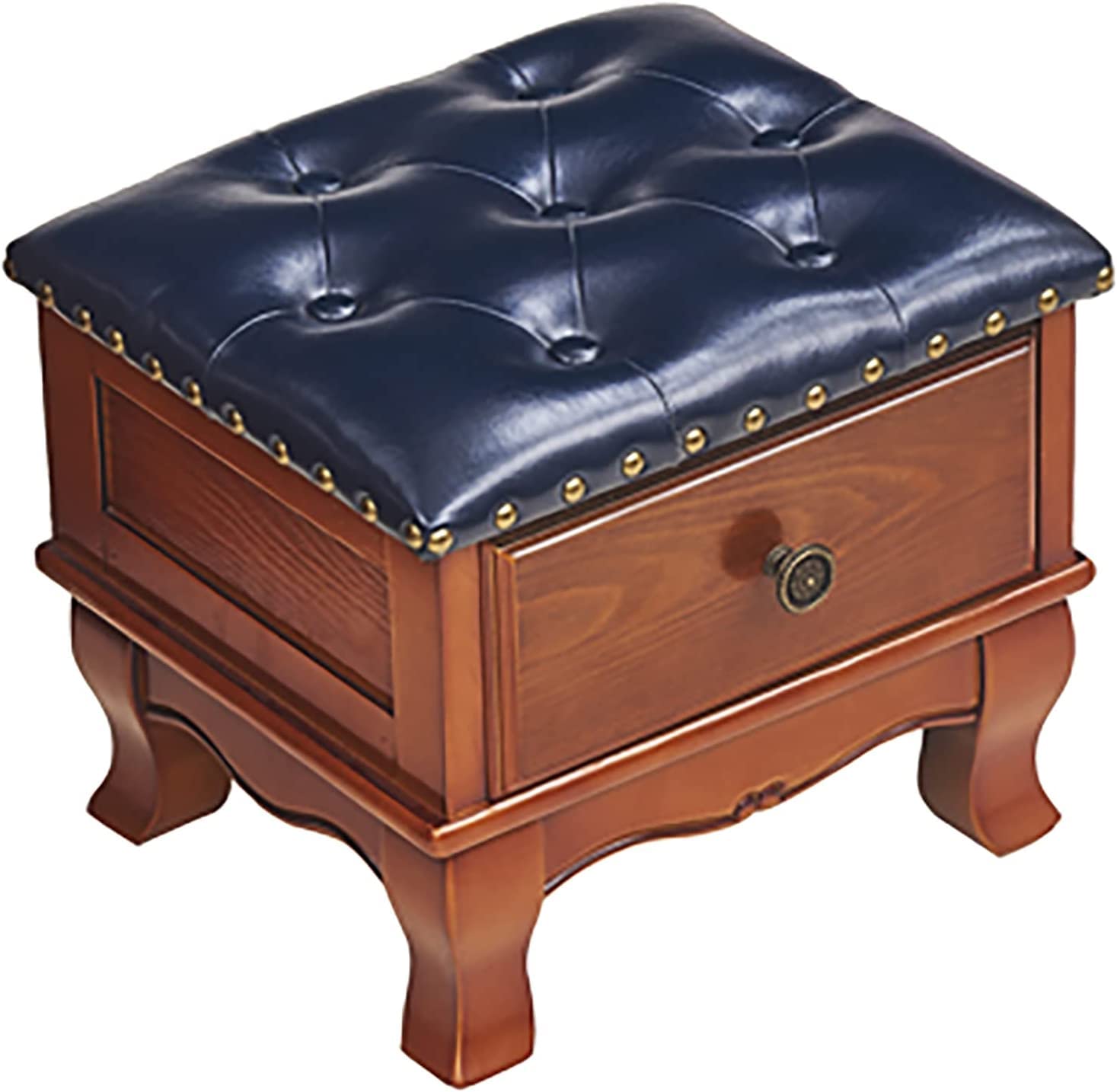 Repose-pieds de rangement en cuir et bois massif avec tiroir pratique pour salon