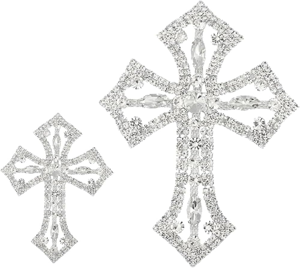 2Pcs Cross Patches Sparkling Rhinestone Applique Patches Sew on Rhinestone Patches for Clothes Dresses Jeans Jackets Bags Backpacks Hats Shoes Embellishments