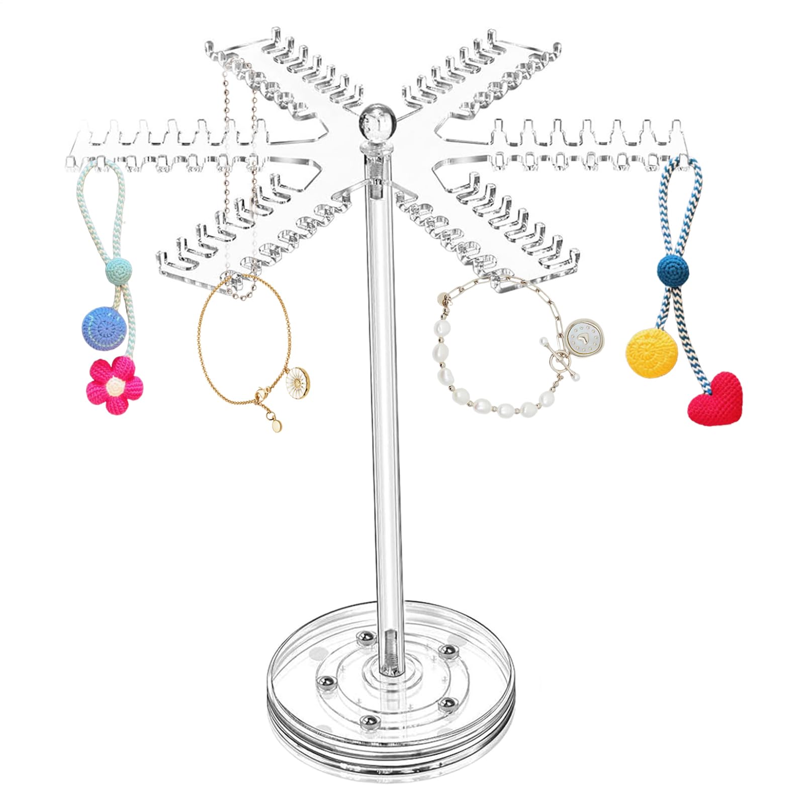 Cintre à bijoux en acrylique rotatif à 360 degrés avec 84 crochets pour colliers