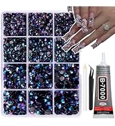 RODAKY Flatback Rhinestones with B7000 Glue,3-6mm Mixed Size Nail Rhinestones for Nail Art,Black ...