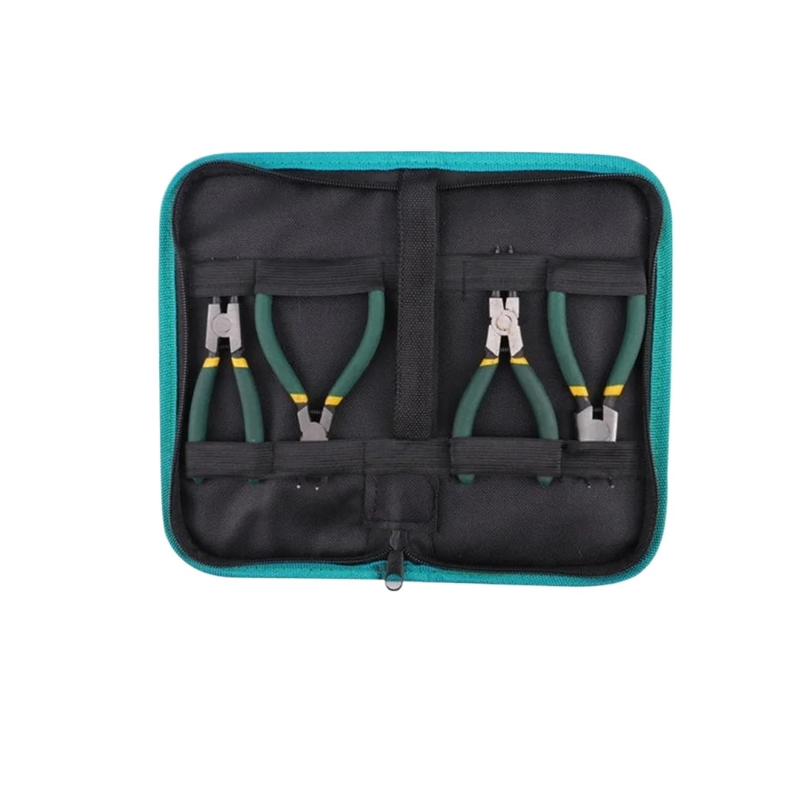 Juego de 4 Uds alicates circulares con bolsa almacenamiento, punta larga 7 pulgadas, curvados rectos, herramienta removedora anillos a presión retención interior y exterior(B-7in)