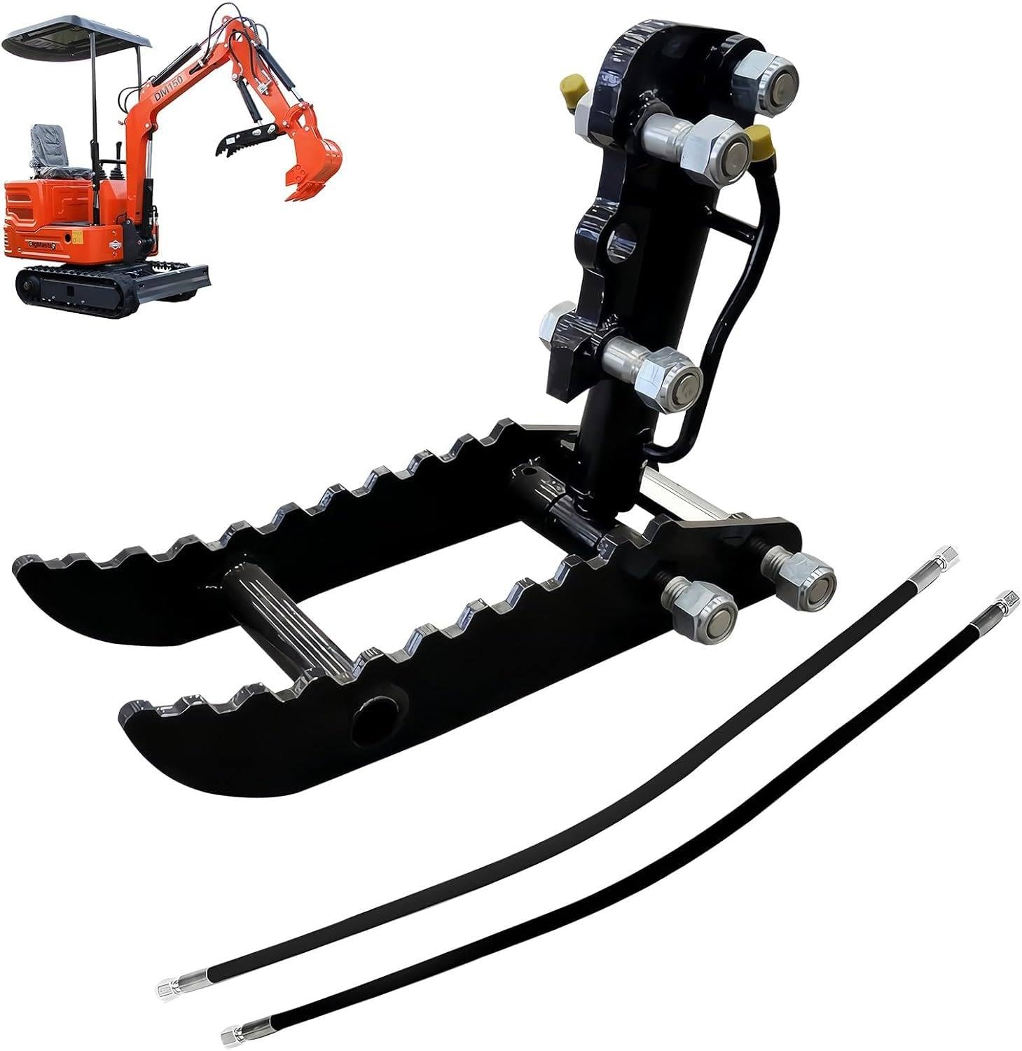 ByBoDi Hydraulic Thumb Clip for Mini Excavator Small Digger Crawler Small Digger Attachments fit Most of up to 2 tons, with 2* M14 Hoses Threeholethumbclip