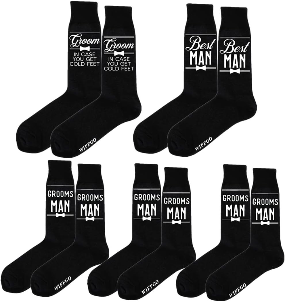 WIFFGO Groomsman Gifts For Men Wedding Gifts Novelty Socks Funny Proposal Gifts Groom Bestman 100% Cotton Crew Socks