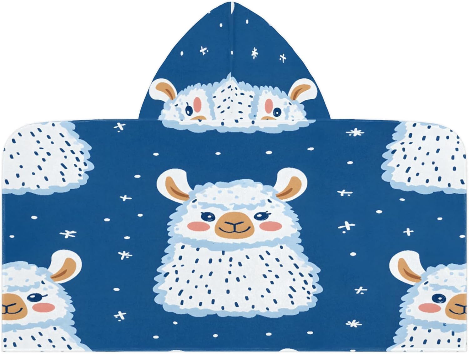 Llama Alpaca Blue Beach Towel for Boys Girls Absorbent Soft Kids Hooded Towels for Pool Swim Bath Camping, 24 in x 50 in