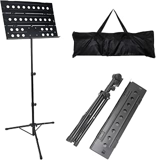 Yivke Portable Sheet Music Stand with Carrying Bag - Metal Construction with Music Tray, and Sheet Clip, Adjustable and Portable Design, Sturdy Tripod, Heavy Duty
