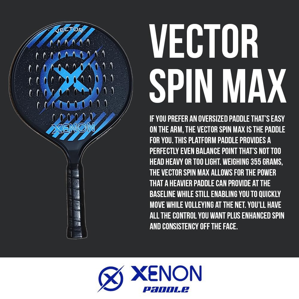 Vector Spin Max Platform Tennis Paddle by Xenon Paddle, Oversize Head, Even Balance Point, Medium Firmness Foam Core, Power and Control, 4.25” Grip