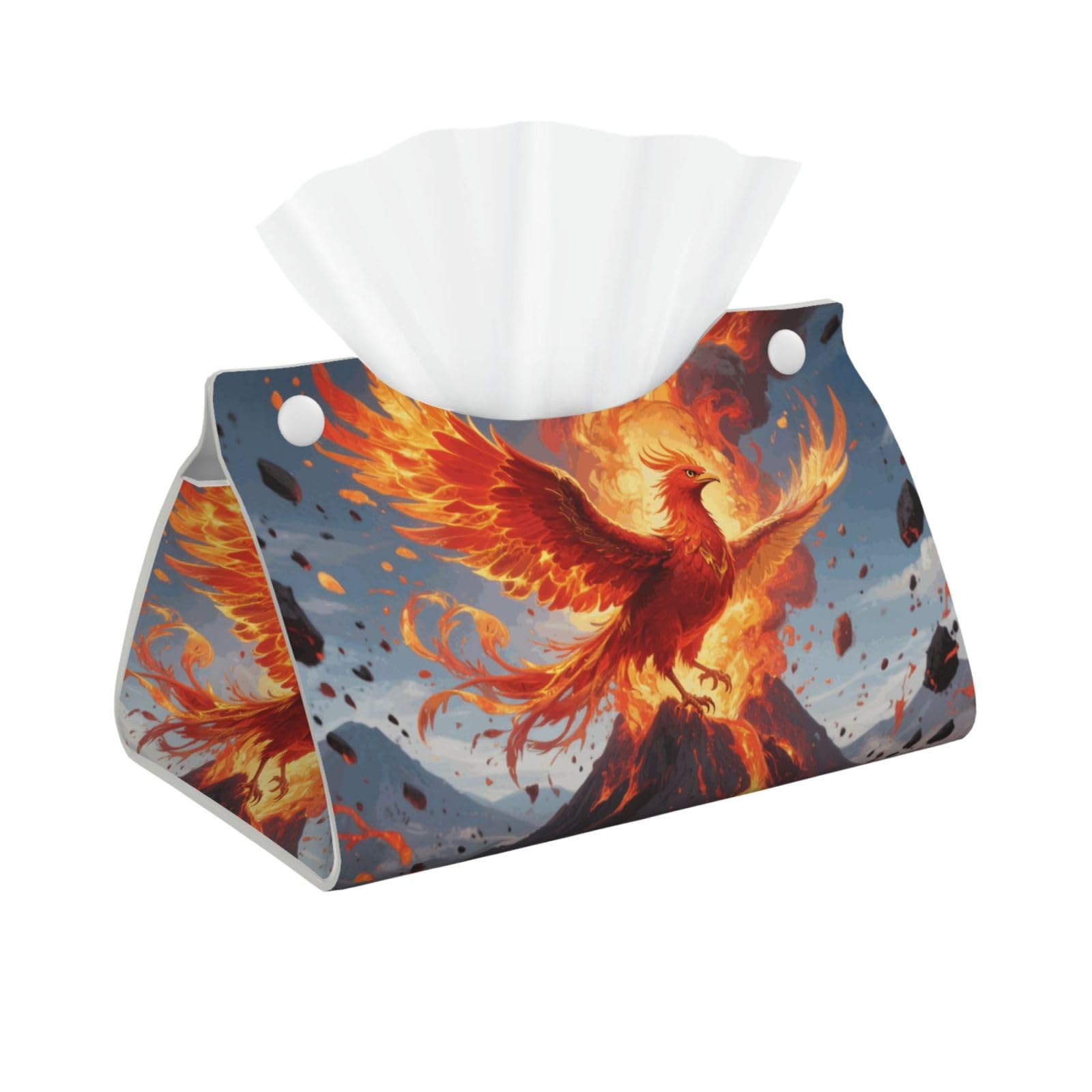 Pu Leather Tissue Box Cover, Fire Phoenix Rectangle Tissue Case Covers Decorative Tissue Box Holder Waterproof Tissue Holder Organizer for Bathroom Home Office