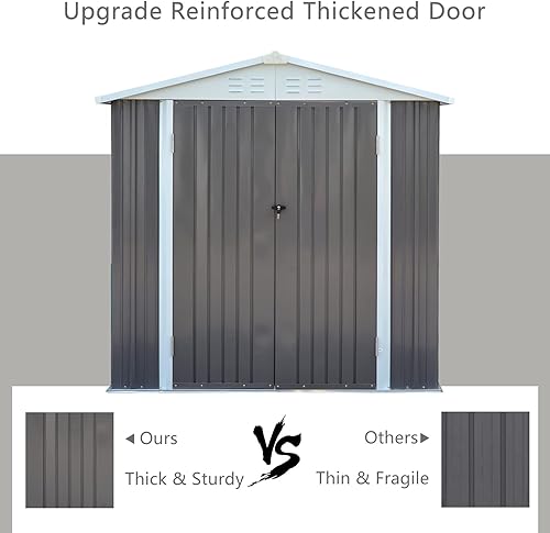 Miniatura 4 de Cobertizo de almacenamiento de acero de 6 x 4 pies para cobertizos estilo techo de patio trasero, herramientas de equipo de césped al aire libre con