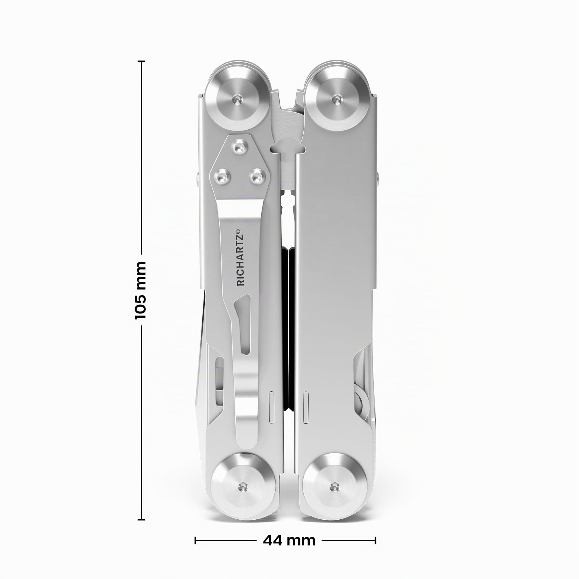EXOTOOL 24+ | 24 Funktionen | Multitool mit Safety-Lock Verriegelung | Aus hochwertigem matt gestrahltem Edelstahl | Sicher arretierbares Multitool Werkzeug inkl. Gürteltasche