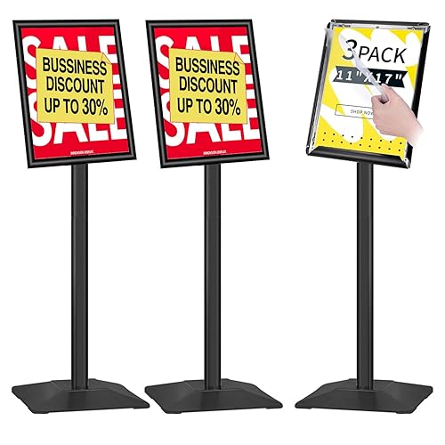 3Packs Heavy Duty Adjustable Pedestal Poster Sign Stand, 11x17 Aluminum