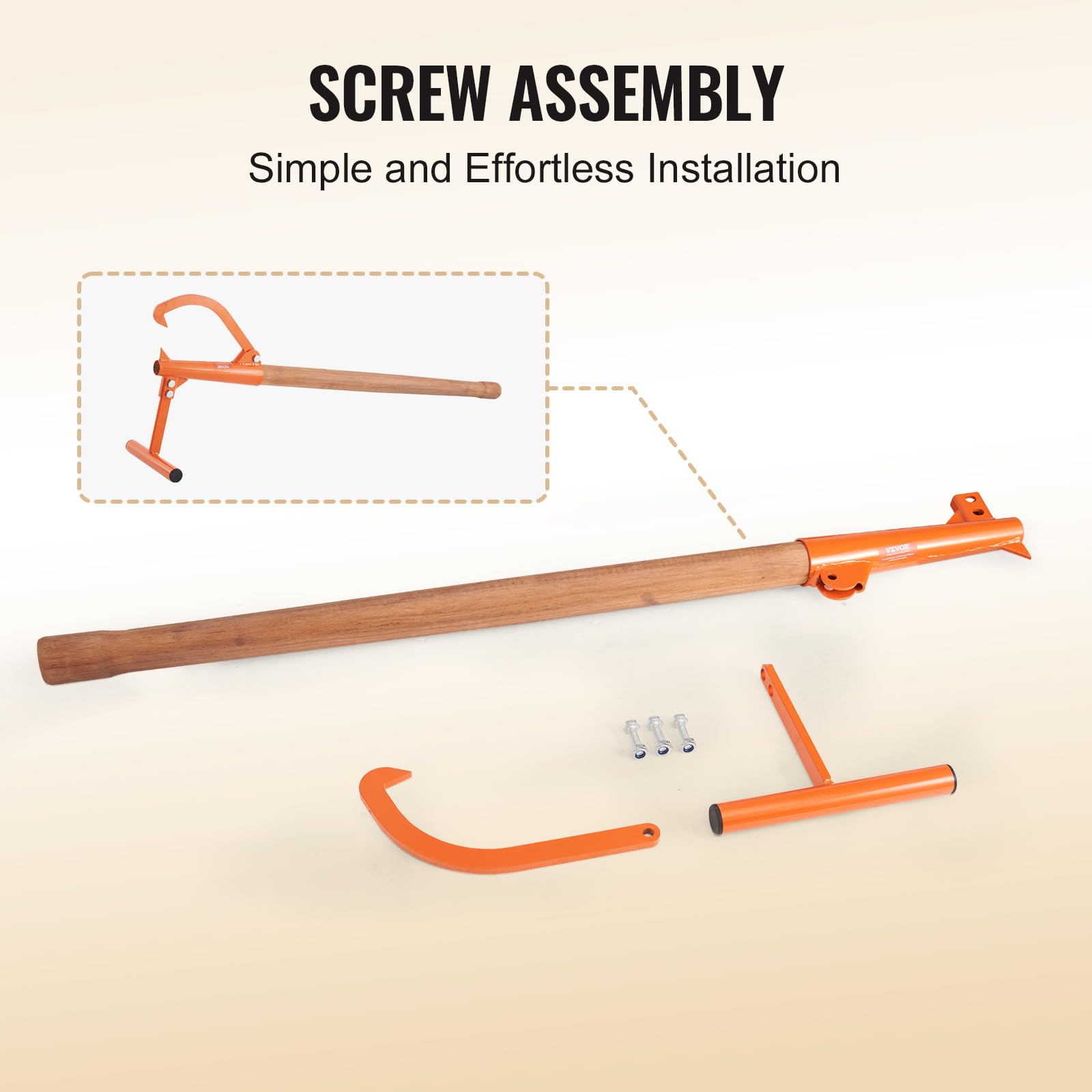 VEVOR Elevador de Troncos Resistente Mango de Madera de 1180 mm Gato para Troncos con Gancho de Inclinación Ajustable para Troncos de Diámetro de hasta 38 cm Gato para Enrollar, Levantar Troncos