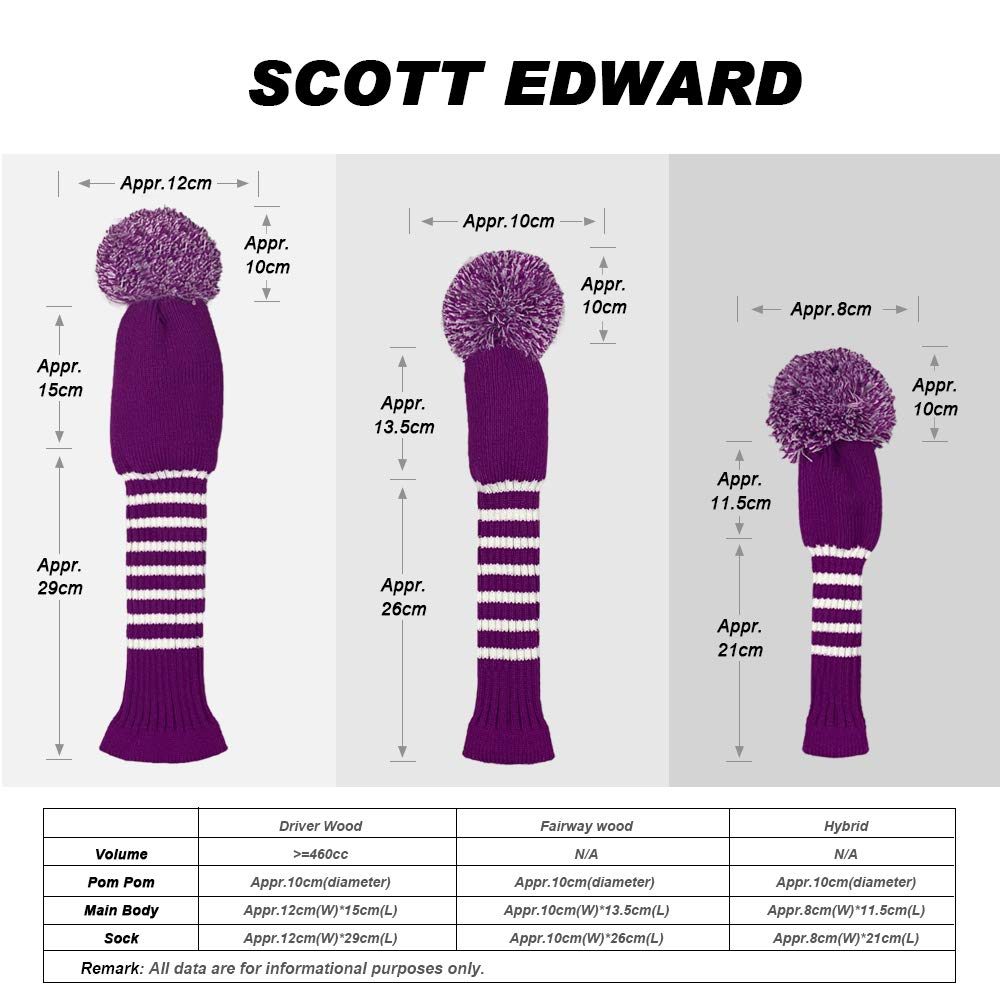 Scott Edward Copritesta per mazza da golf, per driver/fairway/ibrido, versione personalizzata, 1/3/4/5/putter/ferro gamma completa (striscia viola)