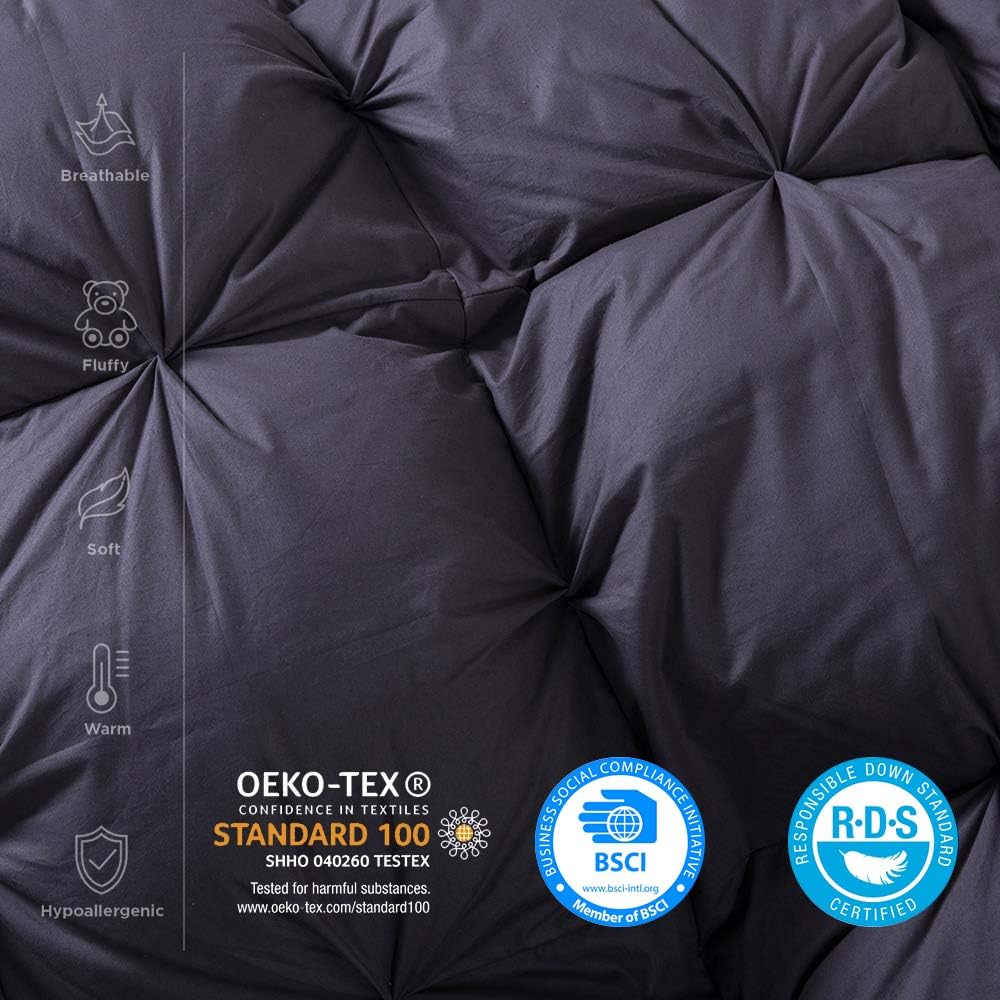 Luxurious All-Season Goose Down Comforter King Size Duvet Insert, Classic Gray, Premium Baffle Box, 1200 Thread Count 100% Egyptian Cotton Cover, 65 oz Fill Weight (King, Gray) - Image 7