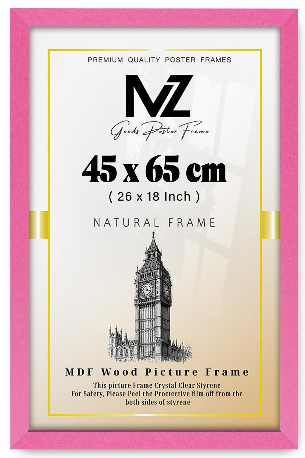 Mz Goods Pink | Mdf Poster Frame (45 X 65 Cm) 45 For Travel Memories, Sketches & Wall Interiors, Premium Finish, Secure Hanging Hooks For Display [ ]