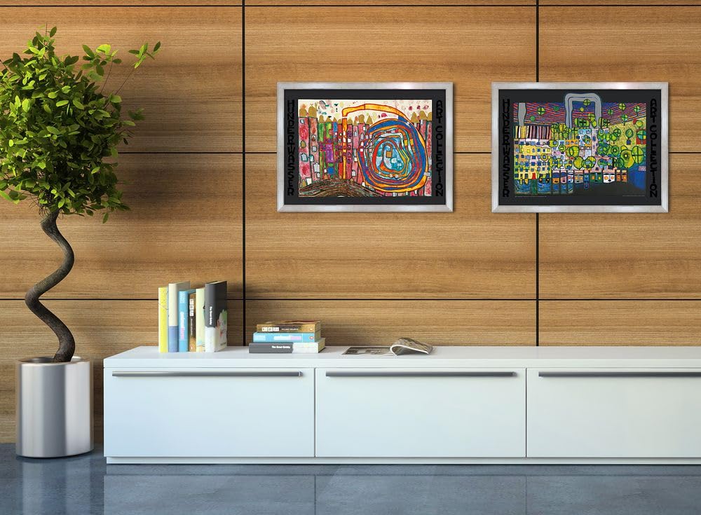 artissimo Bild gerahmt 72x53 cm Friedensreich Hundertwasser „Who has eaten all my windows“ AG4689 – hochwertiger Kunstdruck mit Rahmen, modernes Wandbild für Wohnzimmer, Büro & Praxis