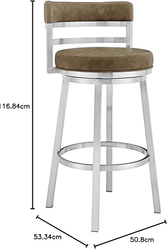 Miniatura 56 de Armen Living Madrid - Taburete giratorio de 30 pulgadas de altura de barra de cuero sintético gris moderno y acero inoxidable cepillado para Gris y