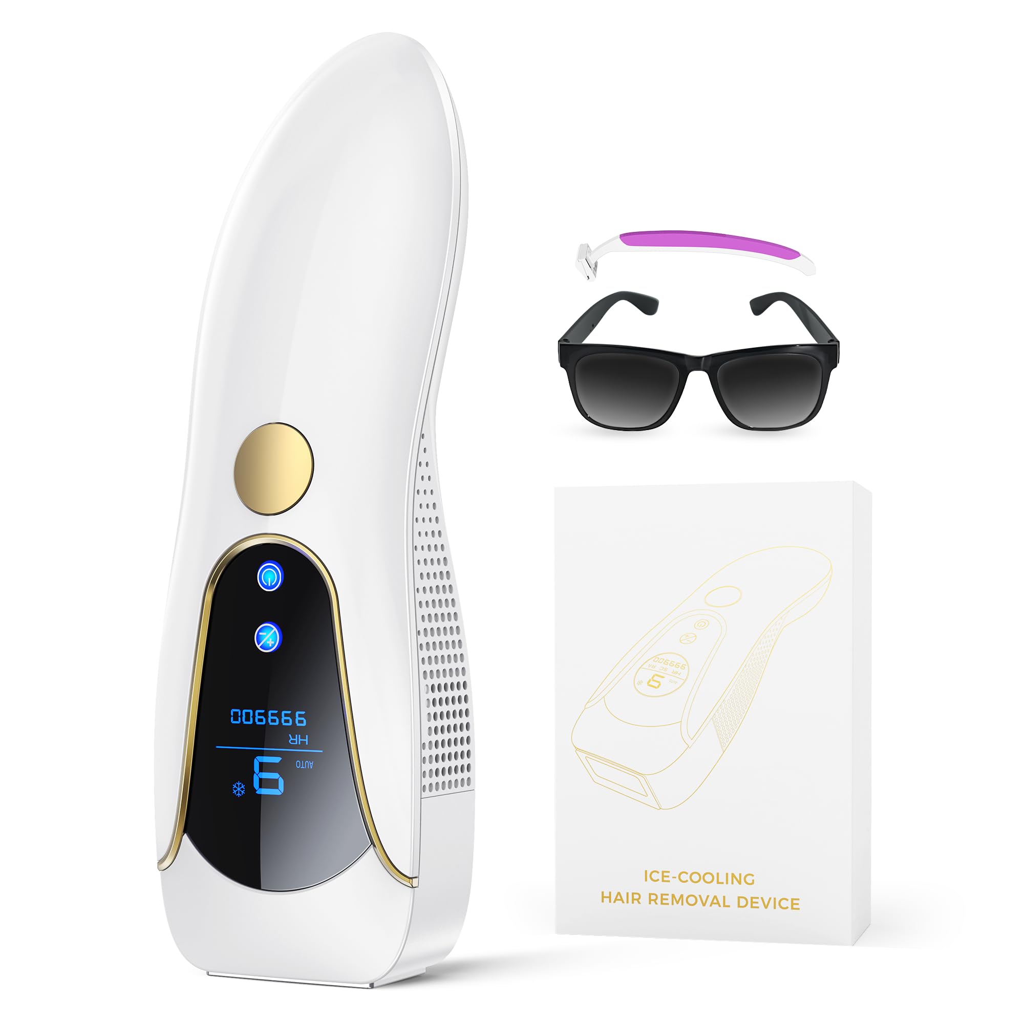 Depiladora Laser IPL con Función de Enfriamiento, 3 en 1 Depiladora Luz Pulsada con Mode RH/AR/SC, 9 Nivel de Energía, 999.900 Luz Pulsada, Max 19.35 J para Piernas, Bikini, Axilas, Cara, Cuerpo