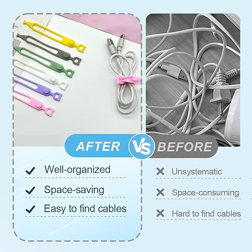 Miniatura 3 de Organizadores de cables de silicona, correas elásticas multiusos reutilizables para agrupar y sujetar cables, envoltura de cable ajustable para