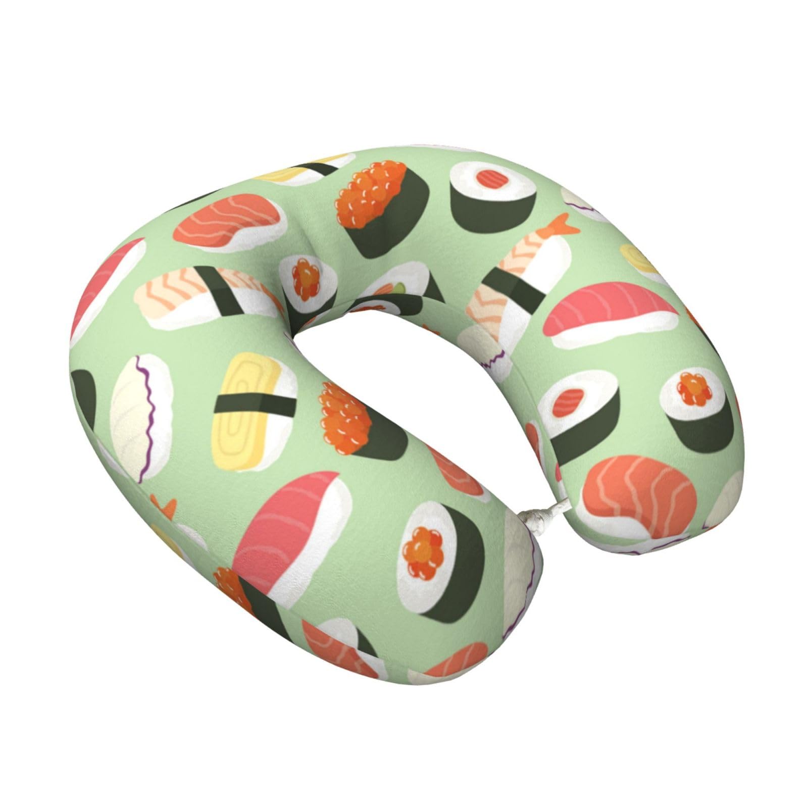 LKYMOH Sushi On Green Printed, Travel Neck Pillow U-Shaped Memory Neck Support Soft Comfortable With Washable Cover For Airplane Car Traveling and Office