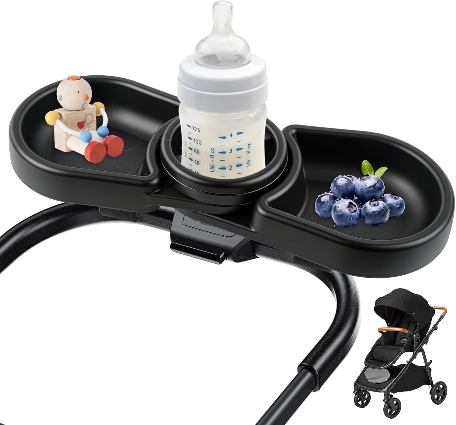 Snack Tray Compatible with Joie Stroller, BPA-Free 3-in-1 Stroller Snack Tray with Deep Cup Holder, Universal Fit for Snacking On The Go, Easy Install Stroller Travel Accessories