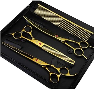 Purple Dragon 8.0 inch Titanium Dog Grooming Scissors Set with Bag - Golden | Pet Grooming Shears with Silencer Design, Comfortable Grip, Includes Curved, Straight & Thinning Scissors with Smooth Cutting