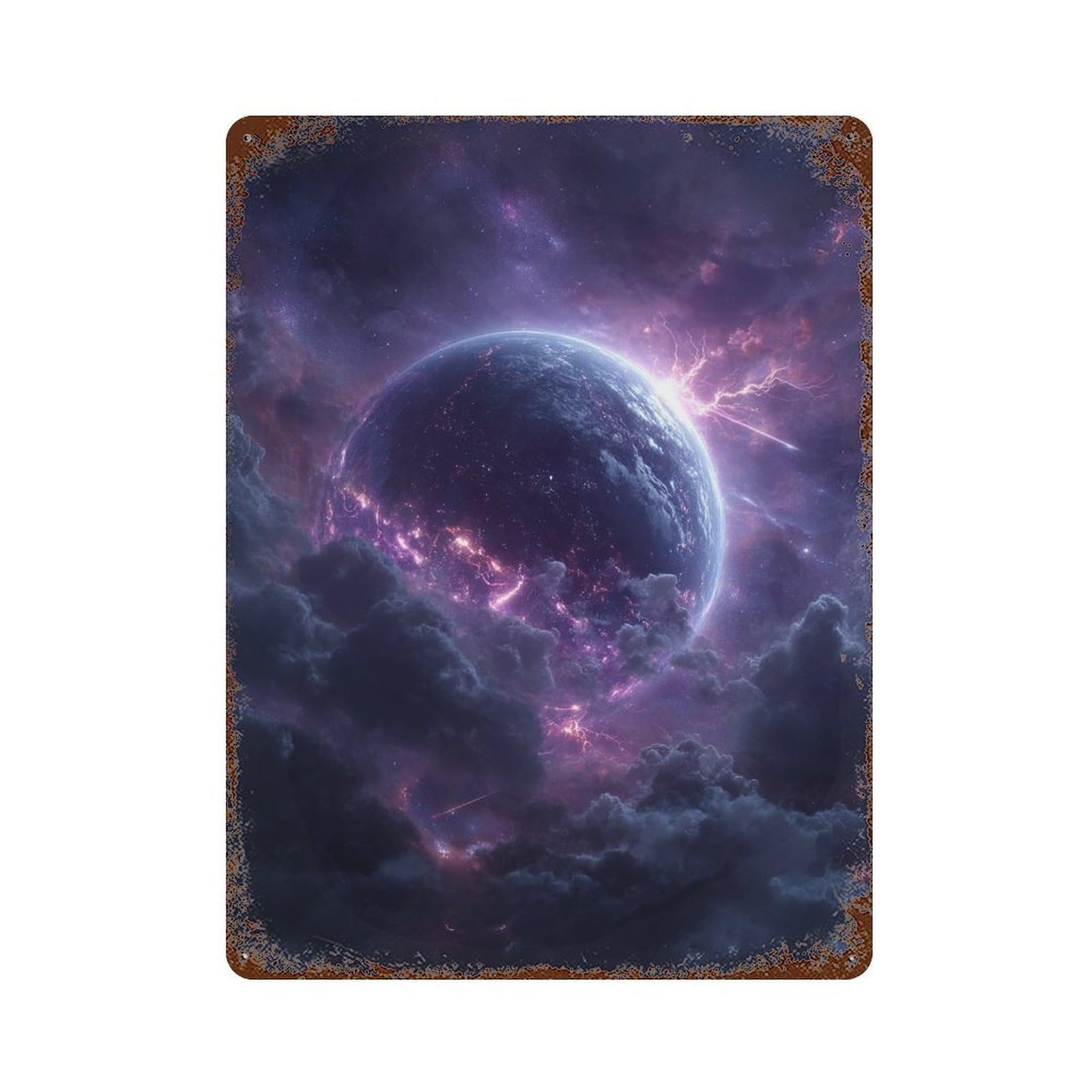 Rust Effect Galactic Storms Cosmic Energy Unleashed Aged Metal Wall Plaque 15.7"x11.8", Old School Wall Decor for Patio, Garden Room And Bar Decor