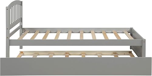 Miniatura 21 de P PURLOVE Cama de plataforma de tamaño individual con cabecero, marco de cama de madera con cama nido (blanco) White Frame,expreso (Espresso