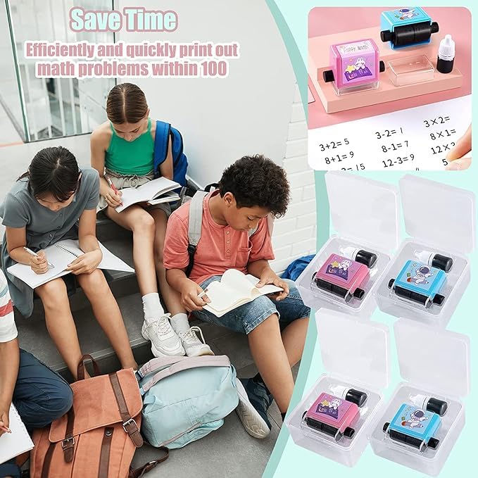 Ncry Math Roller Stamp for Addition Subtraction Multiplication Division, Roller Number Teaching Practice Math Stamp Roller Digital Teaching Stamp, Math Practice Number Rolling Stamp 1 2