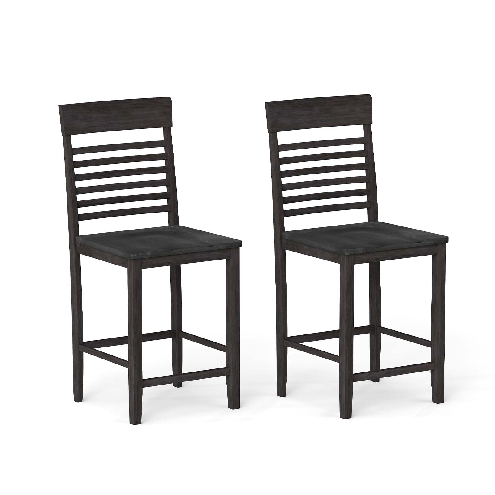GIANTEX Counter Height Bar Stools Set of 2, 24 Inch Wooden Farmhouse Bar Chairs w/Slatted Back, Footrests, Solid Wood Barstools for Kitchen Island, Dining Room, Pub, Dark Gray