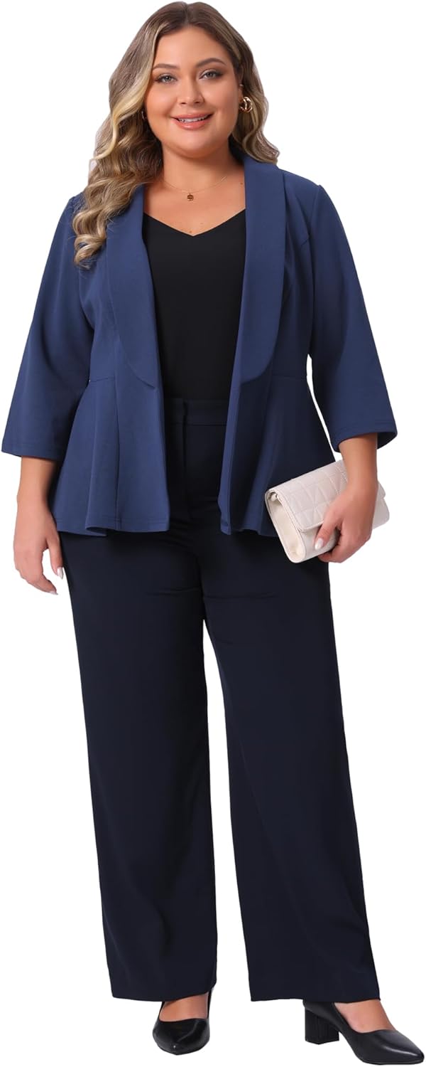 Agnes Orinda Plus Size Blazer for Women 3/4 Sleeve Open Front Peplum Blazer Jacket Work Suit Business Dressy Casual - Image 3