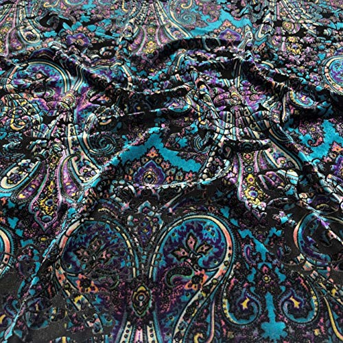 Nirvana Temple Print Burnout Velvet Fabric by The Yard by Elotex International Fabric (Teal)