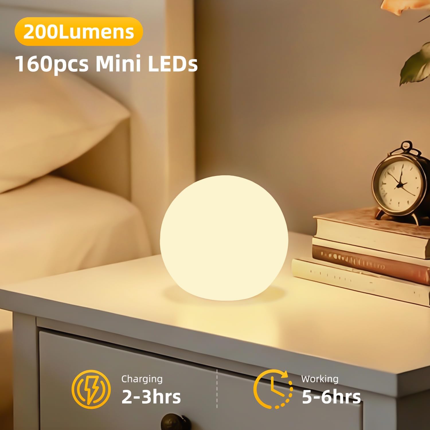 BLUEYE 6Inch LED Ball Night Light,200Lumens,16RGB Therapy,Remote Control Table Lamp,Rechargeable Orb Globe Sphere Ambient Lighting for Relax,IP68