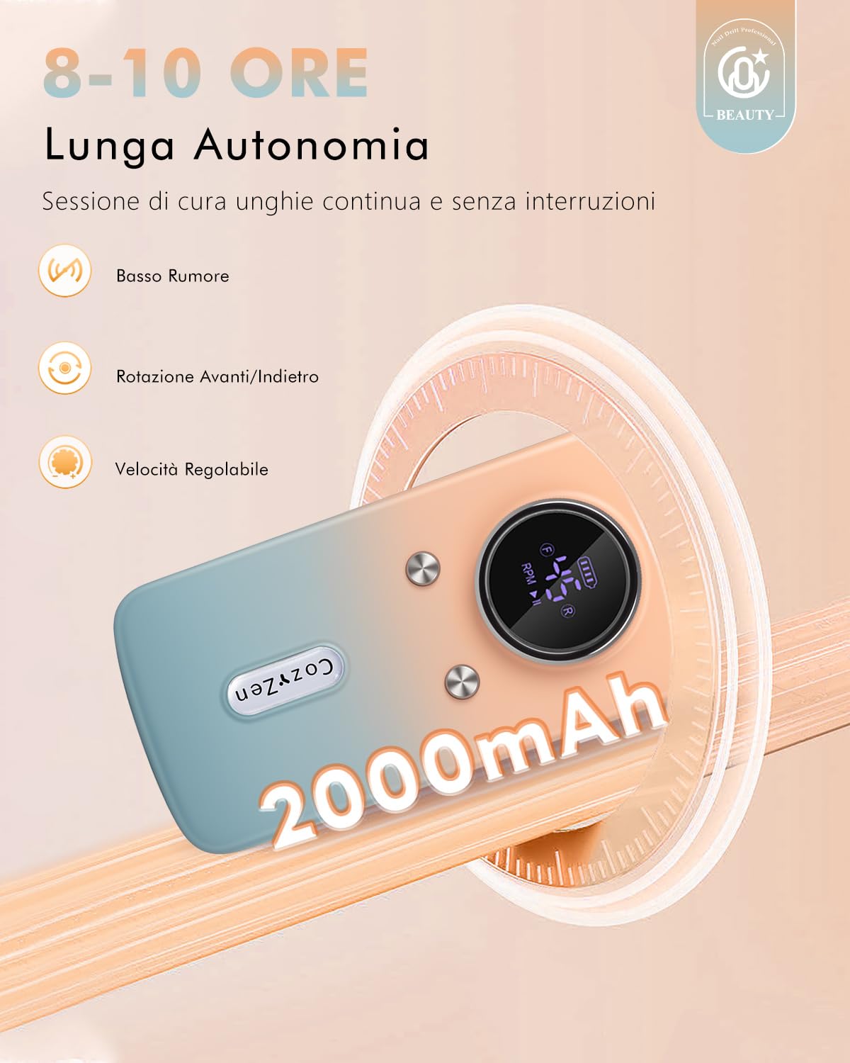 CozyZen Trapano per unghie senza fili professionale: 45000 giri/min, kit di lima elettrica ricaricabile per unghie, portatile e a basso rumore, per unghie acriliche, gel, manicure e pedicure, salone e