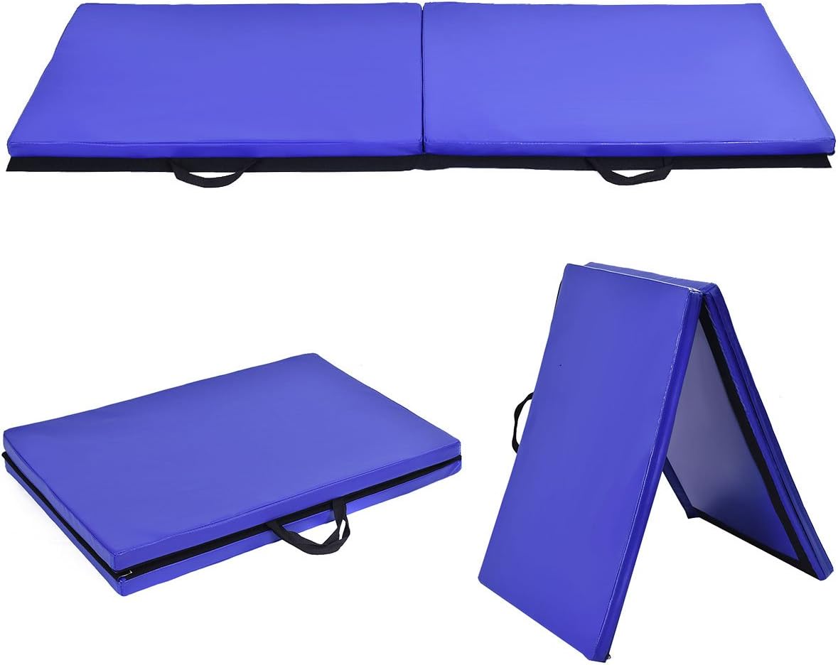 GLACER 6' x 2' Gymnastic Mat, Folding Exercise Mat with Carrying Handles, Anti-Tear Tumbling Exercise Mat for Yoga, Stretching, Cheerleading, Exercise Floor Mat for Home, Gym