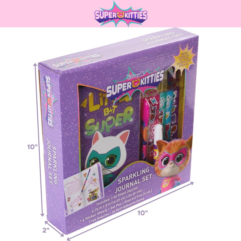 Disney Junior Super Kitties Sparkle Journal Set for Kids, Journal Kit with Stickers and Gems