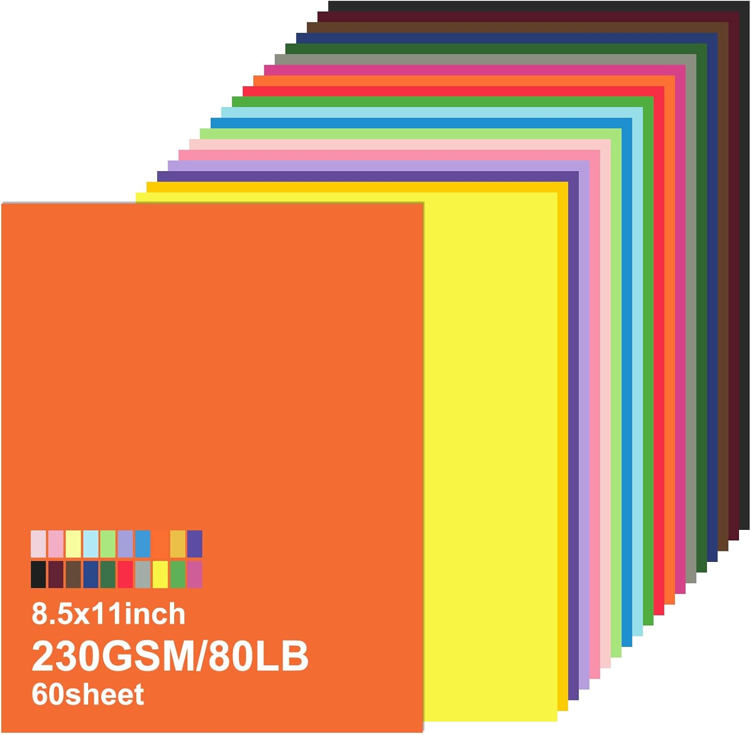 60 Sheets Colored Cardstock Paper 8.5 x 11 Inches – 20 Assorted Colors, 230 GSM Thick Card Stock for Printing, Crafts, Scrapbooking – Heavyweight Printer Paper, Perfect for Arts & Crafts